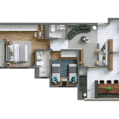 Living Alto do Ipiranga - Planta 72m² - 2 suítes Living Alto do Ipiranga - Planta 72m² - 2 suítes