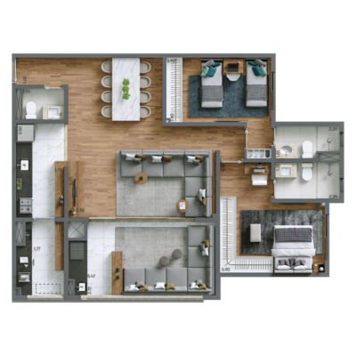 Living Alto do Ipiranga - Planta 98m² - Opção 2 suítes Living Alto do Ipiranga - Planta 98m² - Opção 2 suítes