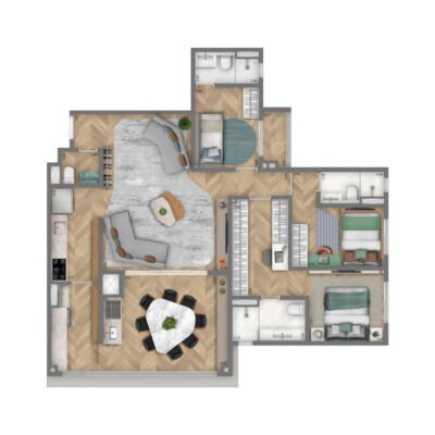 Living Pacific Belém - Planta 115m² - Opção 3 suítes Living Pacific Belém - Planta 115m² - Opção 3 suítes