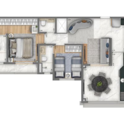 Living Pacific Belém - Planta 74m² - 2 suítes Living Pacific Belém - Planta 74m² - 2 suítes
