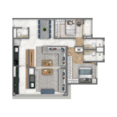 Living Pacific Belém - Planta 95m² - Opção 2 suítes Living Pacific Belém - Planta 95m² - Opção 2 suítes