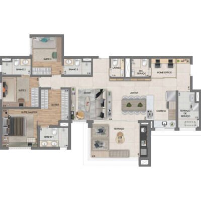 Eredità Parque da Mooca - Planta 130m² - Opção 3 suítes living ampliado Eredità Parque da Mooca - Planta 130m² - Opção 3 suítes living ampliado