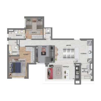 Eredità Parque da Mooca - Planta 92m² - Opção 2 suítes living ampliado Eredità Parque da Mooca - Planta 92m² - Opção 2 suítes living ampliado