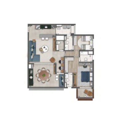 Írio Golf Garden - Planta 123m² - Opção 2 suítes Írio Golf Garden - Planta 123m² - Opção 2 suítes