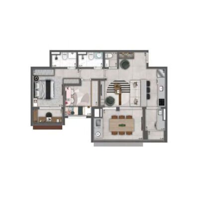 Írio Golf Garden - Planta 86m² - Opção 2 dorms com living ampliado Írio Golf Garden - Planta 86m² - Opção 2 dorms com living ampliado