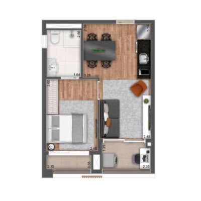 MAC Pinheiros - Planta 40m² - 1 dorm MAC Pinheiros - Planta 40m² - 1 dorm