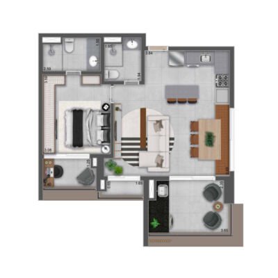 MAC Pinheiros - Planta 70m² - Opção 1 suíte com living ampliado MAC Pinheiros - Planta 70m² - Opção 1 suíte com living ampliado