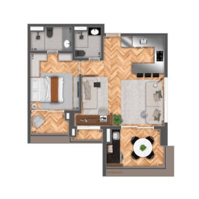 MAC Pinheiros - Planta 71m² - Opção 1 suíte com living ampliado MAC Pinheiros - Planta 71m² - Opção 1 suíte com living ampliado