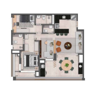 MAC Pinheiros - Planta 93m² - Opção 2 suítes com living ampliado MAC Pinheiros - Planta 93m² - Opção 2 suítes com living ampliado
