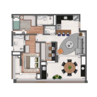 MAC Pinheiros - Planta 93m² - Opção 2 suítes e office MAC Pinheiros - Planta 93m² - Opção 2 suítes e office