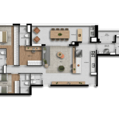 Viccino by Tarjab - Planta 128m² - 3 suítes com home office Viccino by Tarjab - Planta 128m² - 3 suítes com home office