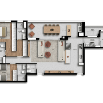 Viccino by Tarjab - Planta 128m² - 2 suítes com living ampliado Viccino by Tarjab - Planta 128m² - 2 suítes com living ampliado
