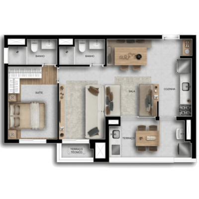 Viccino by Tarjab - Planta 60m² - 1 suíte living ampliado Viccino by Tarjab - Planta 60m² - 1 suíte living ampliado