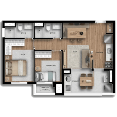 Viccino by Tarjab - Planta 60m² - 2 dormitórios Viccino by Tarjab - Planta 60m² - 2 dormitórios