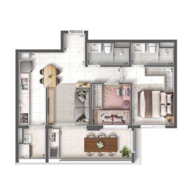 Arch Nazaré Residence - Planta 60m² - 2 dorms Arch Nazaré Residence - Planta 60m² - 2 dorms