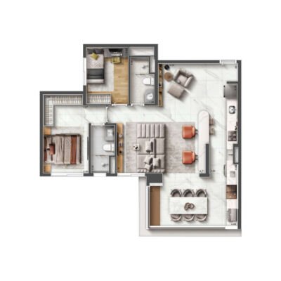 Arch Nazaré Residence - Planta 78m² - 2 dorms Arch Nazaré Residence - Planta 78m² - 2 dorms