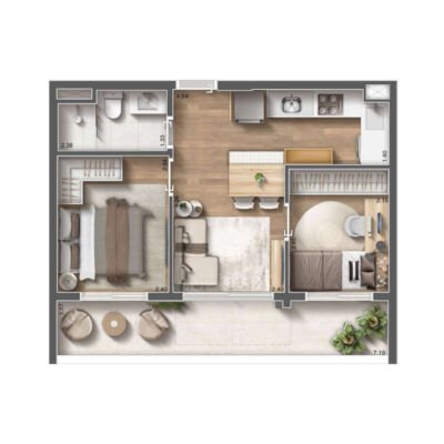 Arch Nazaré Urban - Planta 43m² - 2 dorms garden Arch Nazaré Urban - Planta 43m² - 2 dorms garden