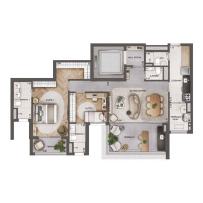 Lindenberg Alto das Nações - Planta 110m² - 2 suítes Lindenberg Alto das Nações - Planta 110m² - 2 suítes