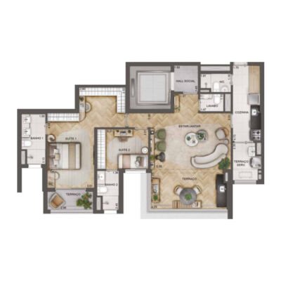 Lindenberg Alto das Nações - Planta 110m² - Opção 2 suítes com living integrado Lindenberg Alto das Nações - Planta 110m² - Opção 2 suítes com living integrado