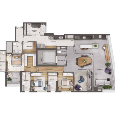 Lindenberg Alto das Nações - Planta 166m² - 3 suítes Lindenberg Alto das Nações - Planta 166m² - 3 suítes