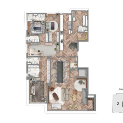 Aura Pacaembu by Cyrela - Planta 259m² - 3 suítes cozinha e sala íntima ampliadas Aura Pacaembu by Cyrela - Planta 259m² - 3 suítes cozinha e sala íntima ampliadas