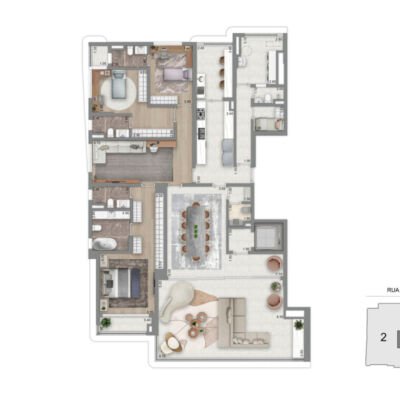 Aura Pacaembu by Cyrela - Planta 259m² - 3 suítes e sala íntima ampliada Aura Pacaembu by Cyrela - Planta 259m² - 3 suítes e sala íntima ampliada