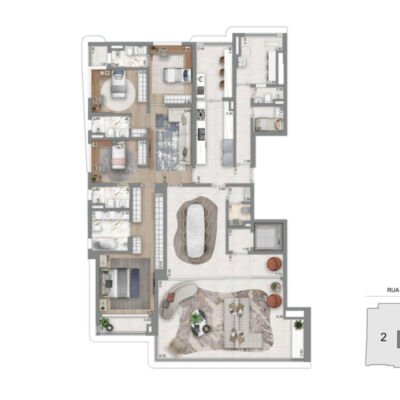 Aura Pacaembu by Cyrela - Planta 259m² - 4 suítes e sala íntima Aura Pacaembu by Cyrela - Planta 259m² - 4 suítes e sala íntima
