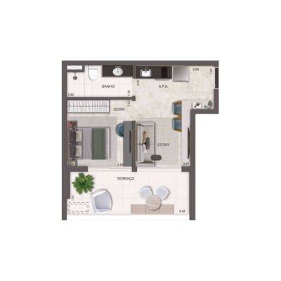 DOT 230 - Planta 44m² -1 dorm DOT 230 - Planta 44m² -1 dorm