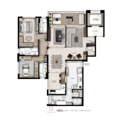 Essência da Vila by Exto - Planta 153m² - 2 suítes e home office Essência da Vila by Exto - Planta 153m² - 2 suítes e home office