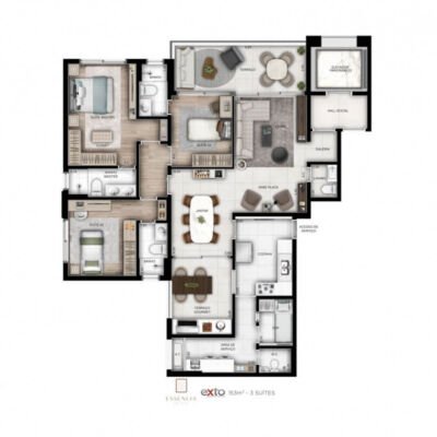 Essência da Vila by Exto - Planta 153m² - 3 suítes Essência da Vila by Exto - Planta 153m² - 3 suítes