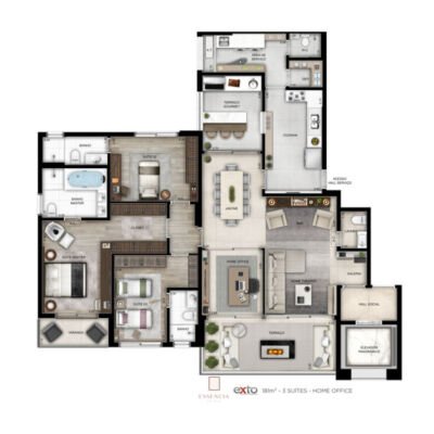Essência da Vila by Exto - Planta 181m² - 3 suítes e home office Essência da Vila by Exto - Planta 181m² - 3 suítes e home office