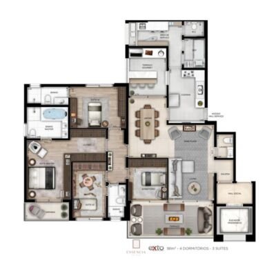 Essência da Vila by Exto - Planta 181m² - 4 dormitórios Essência da Vila by Exto - Planta 181m² - 4 dormitórios