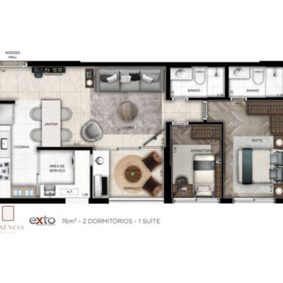 Essência da Vila by Exto - Planta 76m² - 2 dormitórios Essência da Vila by Exto - Planta 76m² - 2 dormitórios