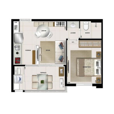 EXT Praça Morumbi - Planta 38m² - 1 dorm EXT Praça Morumbi - Planta 38m² - 1 dorm