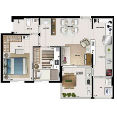EXT Praça Morumbi - Planta 58m² - 2 dorms EXT Praça Morumbi - Planta 58m² - 2 dorms