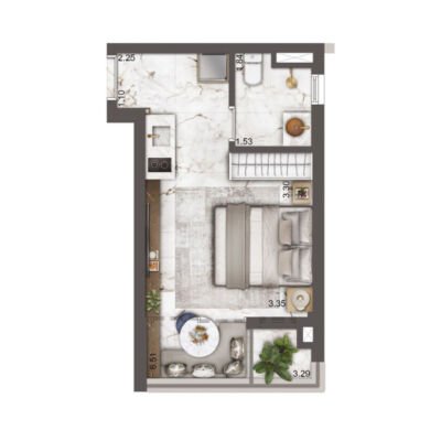 Heaven by Yoo Apartments - Planta 26m² - Studio Residencial Heaven by Yoo Apartments - Planta 26m² - Studio Residencial
