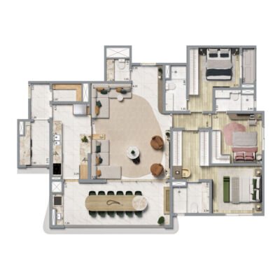 Home Boutique by Living | Anália Franco - Planta 144m² - Opção 3 suítes com cozinha fechada Home Boutique by Living | Anália Franco - Planta 144m² - Opção 3 suítes com cozinha fechada