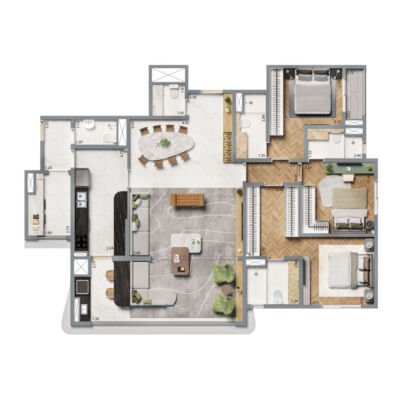 Home Boutique by Living | Anália Franco - Planta 144m² - Opção 3 suítes com cozinha fechada e varanda integrada Home Boutique by Living | Anália Franco - Planta 144m² - Opção 3 suítes com cozinha fechada e varanda integrada