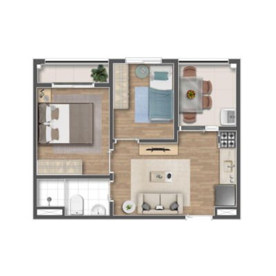 Mundo Apto Brooklin - Planta 36m² - 2 dorms Mundo Apto Brooklin - Planta 36m² - 2 dorms