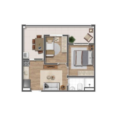 Mundo Apto Brooklin - Planta 42m² - 2 dorms Mundo Apto Brooklin - Planta 42m² - 2 dorms