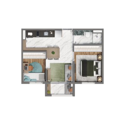 25H by Living - Planta 37m² - 2 dorms 25H by Living - Planta 37m² - 2 dorms