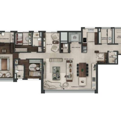 Lindenberg Reserva Paraíso - Planta 180m² - 3 suítes decorado Lindenberg Reserva Paraíso - Planta 180m² - 3 suítes decorado