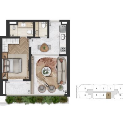 On The Sky Bela Cintra - Planta 56m² - 1 suíte On The Sky Bela Cintra - Planta 56m² - 1 suíte