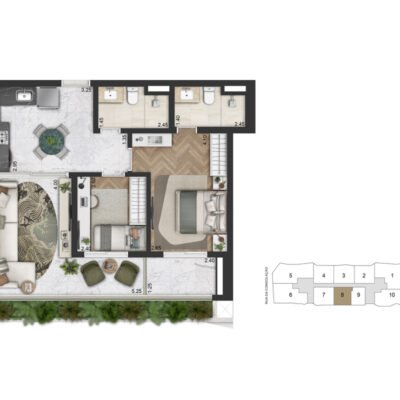 On The Sky Bela Cintra - Planta 71m² - 2 dorms On The Sky Bela Cintra - Planta 71m² - 2 dorms