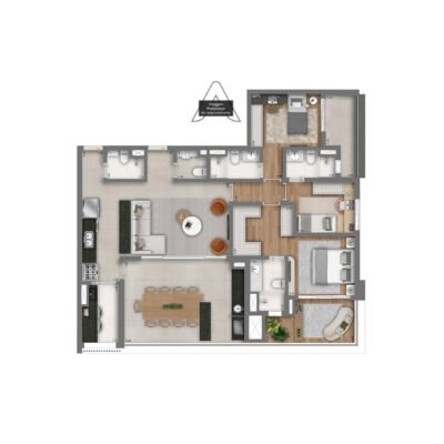 MAC Brooklin - Planta 138m² - Opção 3 suítes com cozinha aberta e suíte master ampliada MAC Brooklin - Planta 138m² - Opção 3 suítes com cozinha aberta e suíte master ampliada