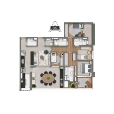 MAC Brooklin - Planta 138m² - Opção 4 dorms com cozinha aberta MAC Brooklin - Planta 138m² - Opção 4 dorms com cozinha aberta