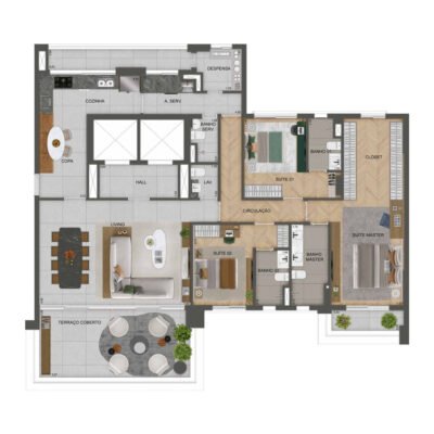Agami Park Residences - Planta 215m² - 3 suítes Agami Park Residences - Planta 215m² - 3 suítes