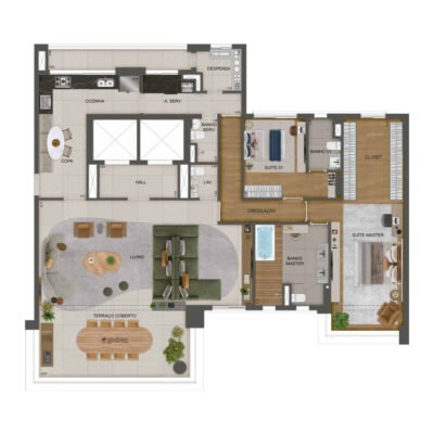 Agami Park Residences - Planta 215m² - Opção 2 suítes com banheiro master ampliado Agami Park Residences - Planta 215m² - Opção 2 suítes com banheiro master ampliado