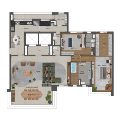Agami Park Residences - Planta 215m² - Opção 2 suítes com banheiro master ampliado e suíte 1 ampliada Agami Park Residences - Planta 215m² - Opção 2 suítes com banheiro master ampliado e suíte 1 ampliada