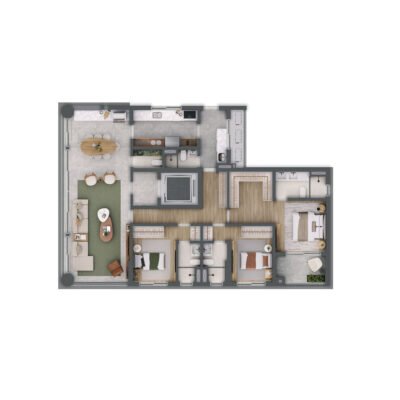 Emiie Moema Residencial - Planta 161m² - Living ampliado Emiie Moema Residencial - Planta 161m² - Living ampliado